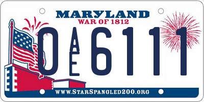 MD license plate 0AE6111