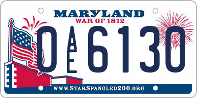 MD license plate 0AE6130