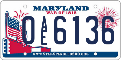 MD license plate 0AE6136