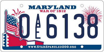 MD license plate 0AE6138