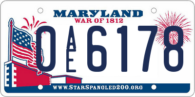 MD license plate 0AE6178