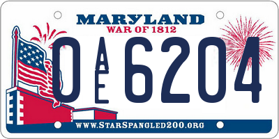 MD license plate 0AE6204