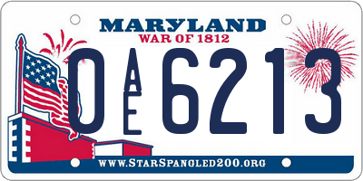 MD license plate 0AE6213