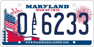 MD license plate 0AE6233