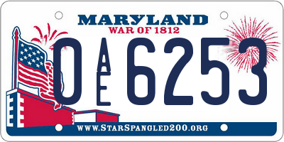MD license plate 0AE6253