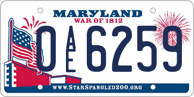 MD license plate 0AE6259