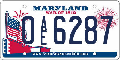 MD license plate 0AE6287