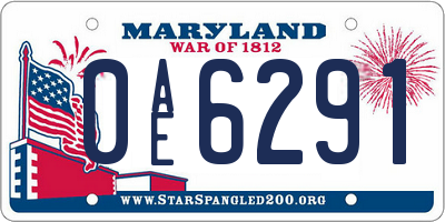 MD license plate 0AE6291