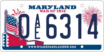 MD license plate 0AE6314