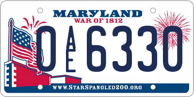 MD license plate 0AE6330