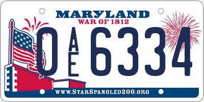 MD license plate 0AE6334