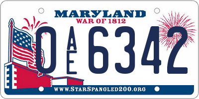 MD license plate 0AE6342
