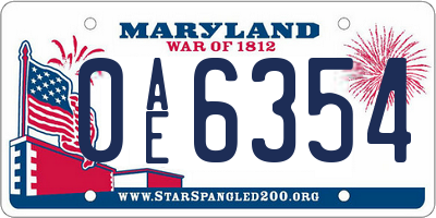 MD license plate 0AE6354