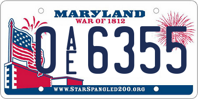 MD license plate 0AE6355
