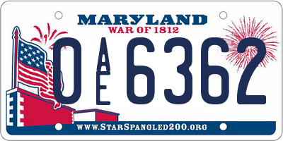MD license plate 0AE6362