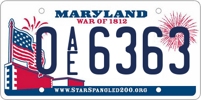 MD license plate 0AE6363