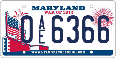 MD license plate 0AE6366