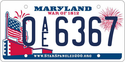MD license plate 0AE6367