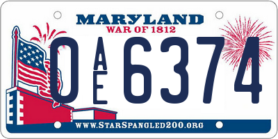 MD license plate 0AE6374