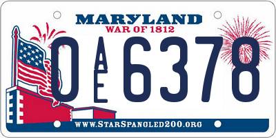 MD license plate 0AE6378