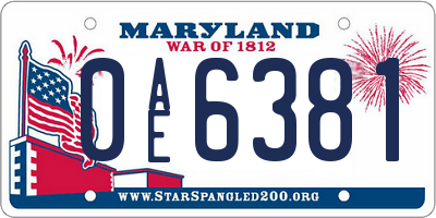 MD license plate 0AE6381