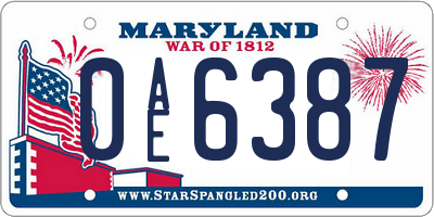 MD license plate 0AE6387