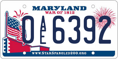 MD license plate 0AE6392