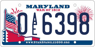 MD license plate 0AE6398