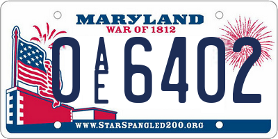 MD license plate 0AE6402