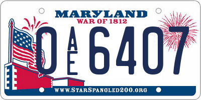 MD license plate 0AE6407