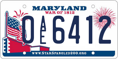 MD license plate 0AE6412