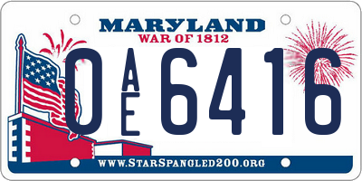 MD license plate 0AE6416
