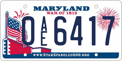 MD license plate 0AE6417