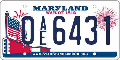 MD license plate 0AE6431