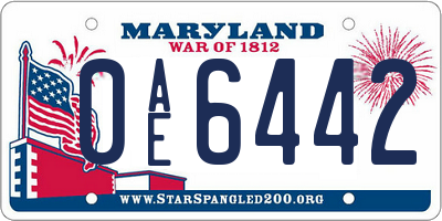 MD license plate 0AE6442