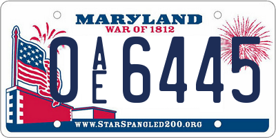 MD license plate 0AE6445