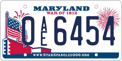 MD license plate 0AE6454