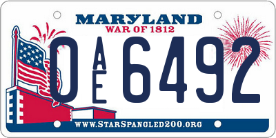 MD license plate 0AE6492