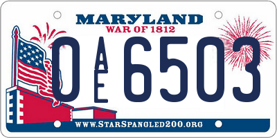 MD license plate 0AE6503
