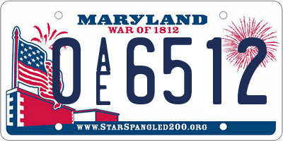 MD license plate 0AE6512