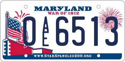 MD license plate 0AE6513