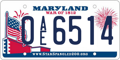 MD license plate 0AE6514