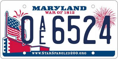 MD license plate 0AE6524