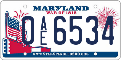MD license plate 0AE6534