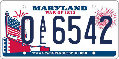 MD license plate 0AE6542