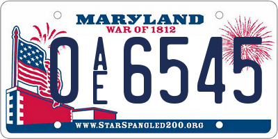 MD license plate 0AE6545