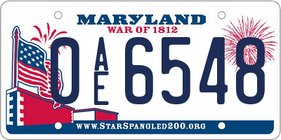 MD license plate 0AE6548