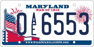 MD license plate 0AE6553