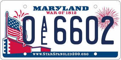 MD license plate 0AE6602