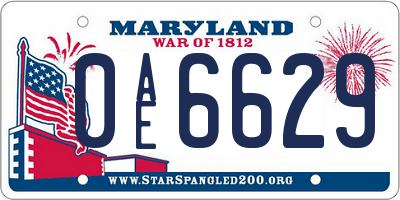 MD license plate 0AE6629
